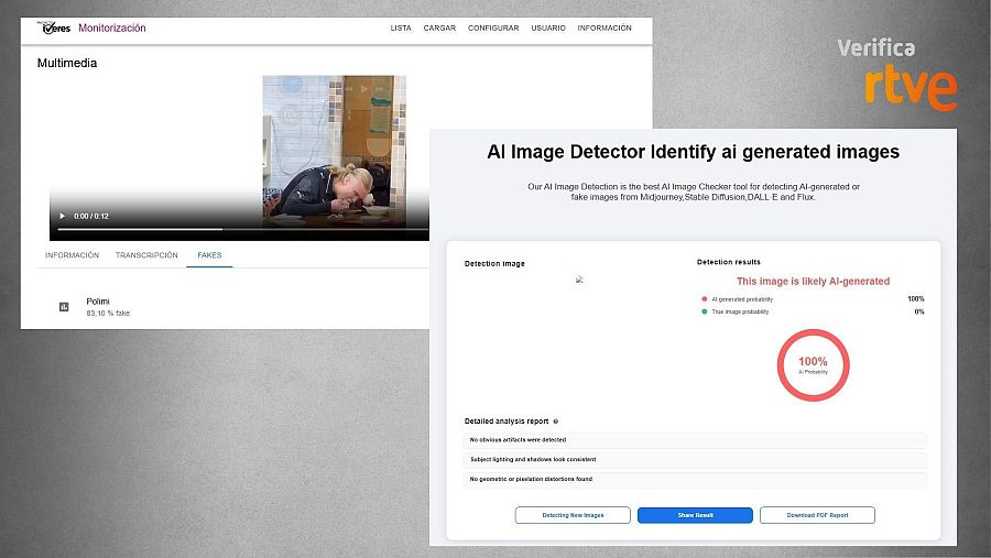 Resultado que ofrecen las herramientas de detección de IA sobre el vídeo de Haaland comiendo