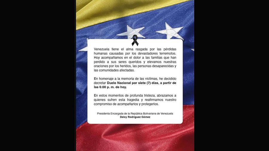 Delcy Rodríguez declara siete días de luto por los terremotos en Venezuela