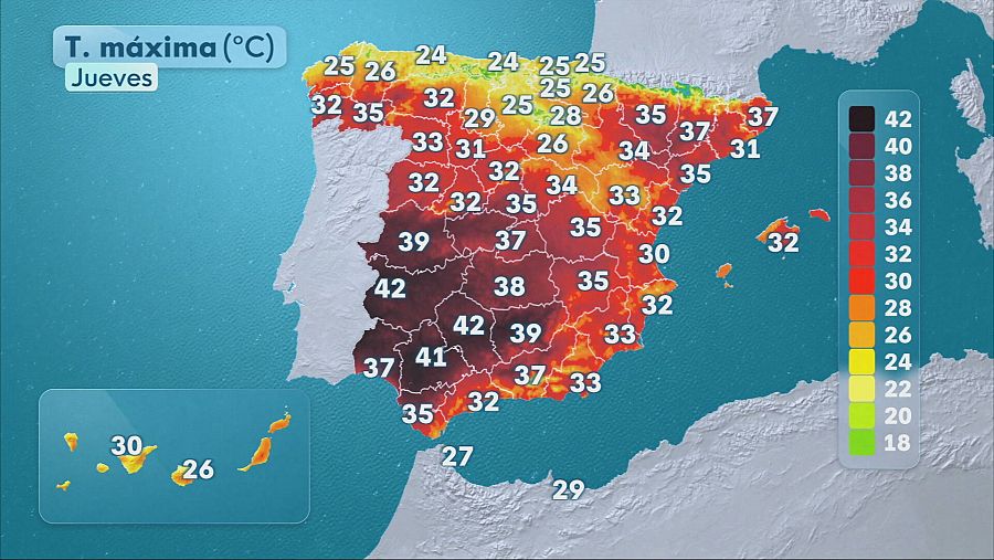 El tiempo este jueves 2 de julio: temperaturas muy altas, sobre todo en el suroeste y nordeste peninsular