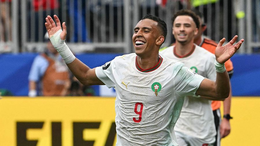 Rahimi celebrando un gol en el Canadá - Marruecos del Mundial 2026