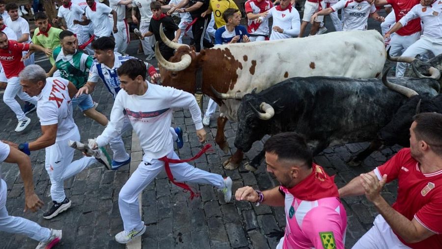 Segundo encierro de las fiestas de San Fermín 2026 con toros de la ganadería Cebada Gago