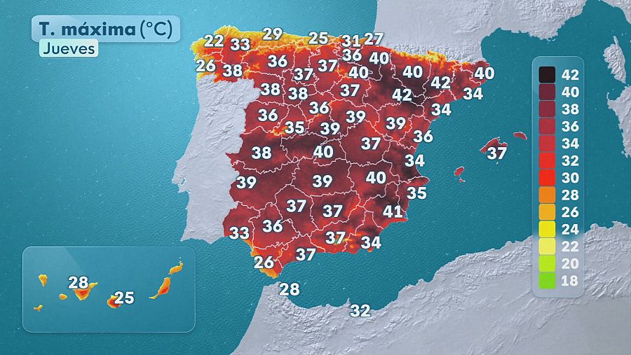 Mapa de temperaturas máximas este jueves