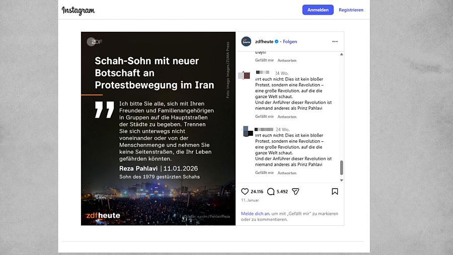 Mensajes a favor de las protestas en Irán detectados en los comentarios en el perfil de ZDFHeute