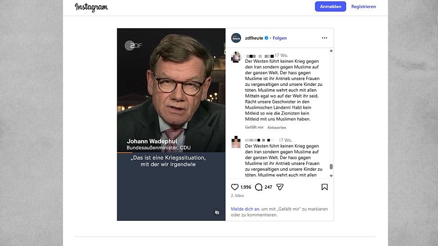 Mensajes que llaman a una venganza violenta en los comentarios del perfil de ZDFHeute