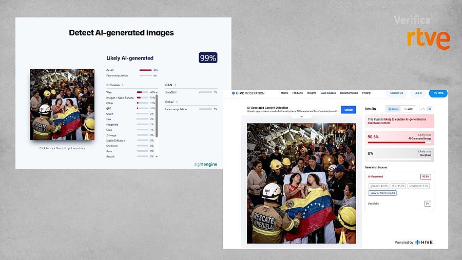 Análisis de la imagen con las herramientas SightEngine y HiveModeration/VerificaRTVE