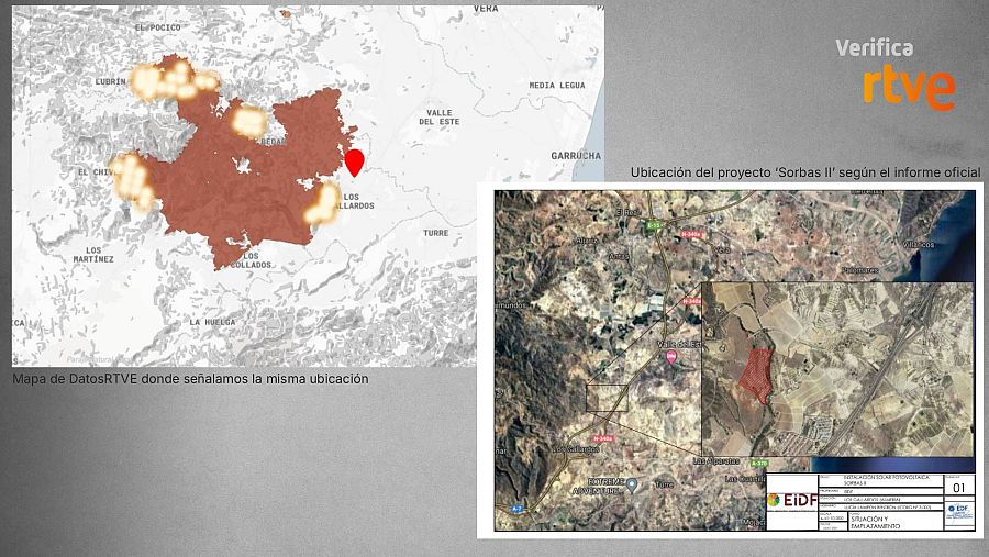 Comparativa de la ubicación del proyecto en mapa del informe oficial y mapa del perímetro del incendio