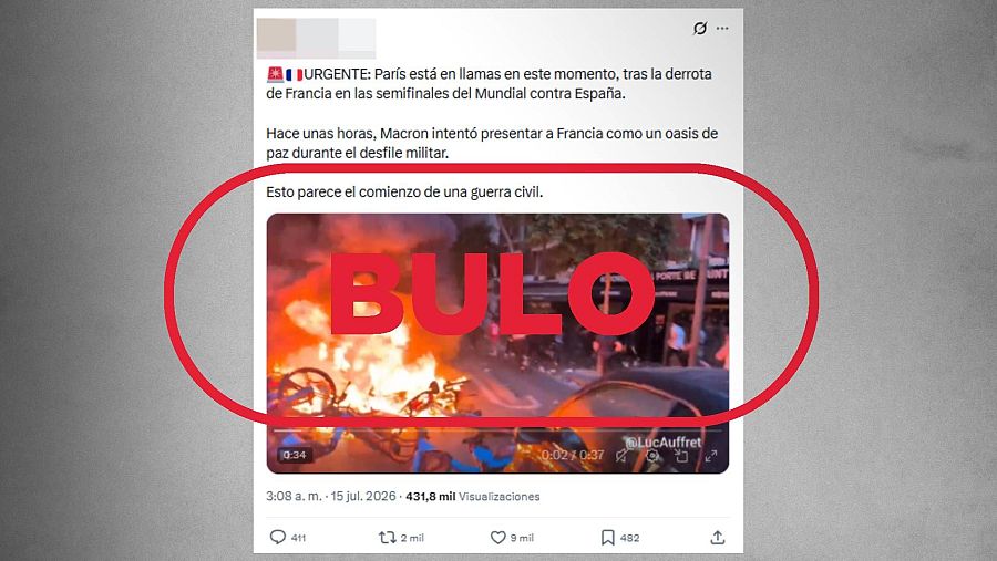 Mensaje que difunde el bulo de que el vídeo se registra tras la eliminación de Francia del Mundial