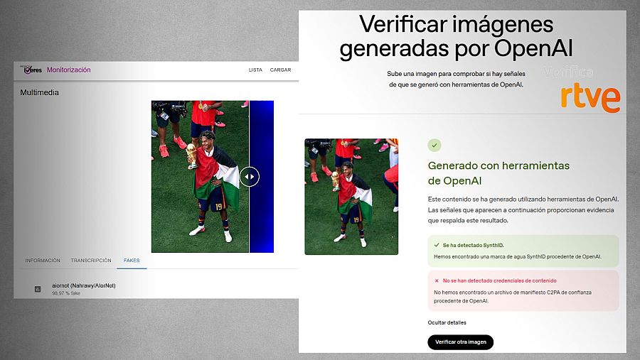 Las herramientas de detección de IA de OpenAI e Iveres detectan que la fotografía de Lamine Yamal con la bandera de Palestina es IA