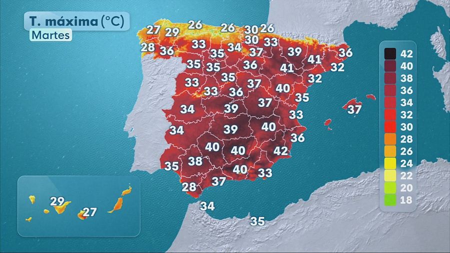Mapa de temperaturas máximas para este martes