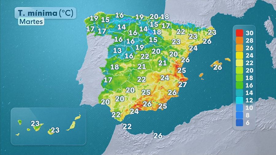 Temperaturas mínimas durante la jornada de este martes