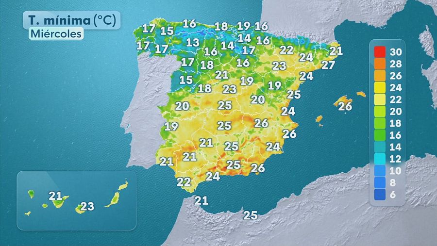 Tiempo este miércoles 22 de julio en España