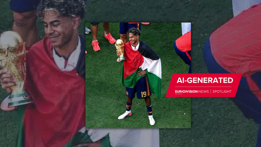 Imagen falsa de Lamine Yamal con la bandera de Palestina