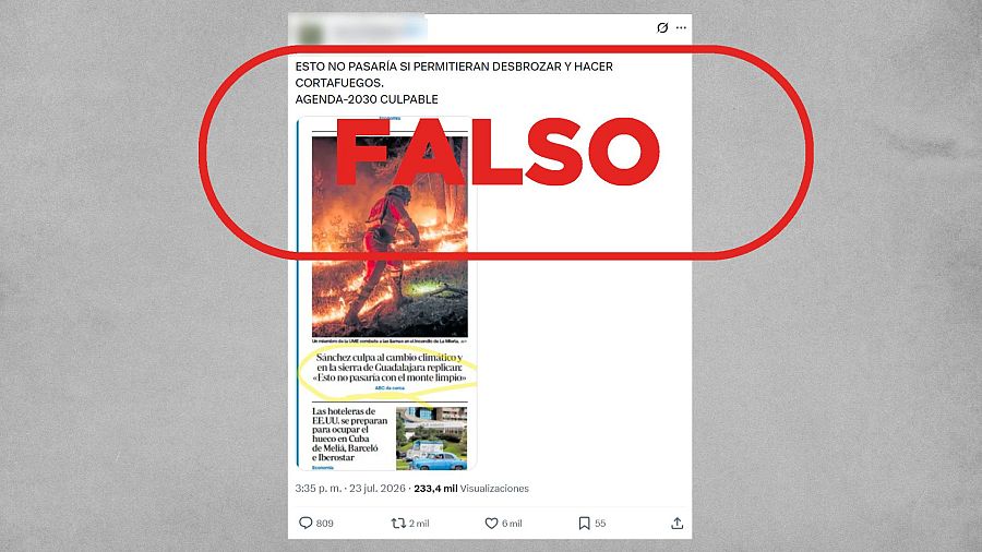 Mensaje de X que difunde la falsedad de que no se permite limpiar los montes y que la Agenda 2030 es ‘culpable’ de ello