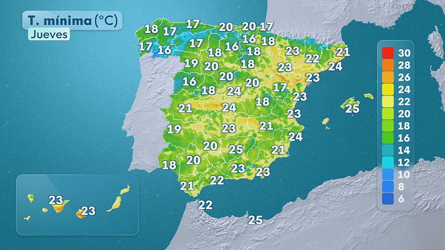 Temperaturas mínimas el 30 de julio de 2026