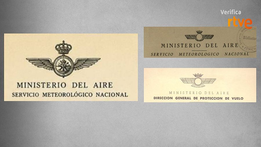 El logotipo de la tabla falsa junto a los dos logotipos del Ministerio del Aire en 1949 y 1952