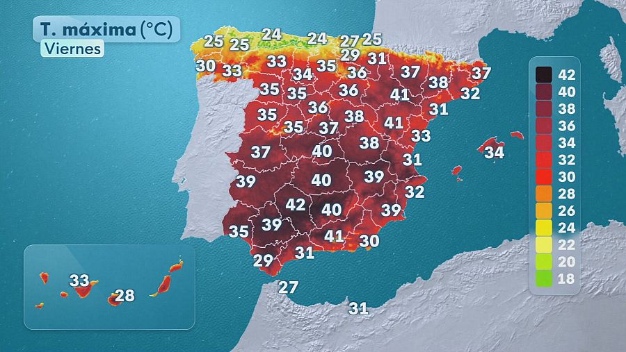 Mapa de temperaturas máximas para el viernes 31 de julio