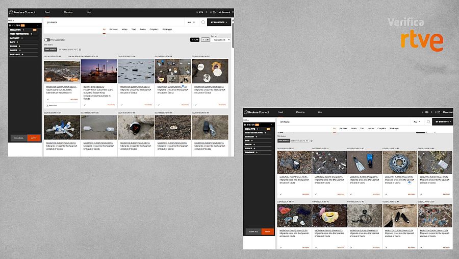 Resultados del buscador de Reuters Connect de las fotografías tomadas recientemente por Jon Nazca