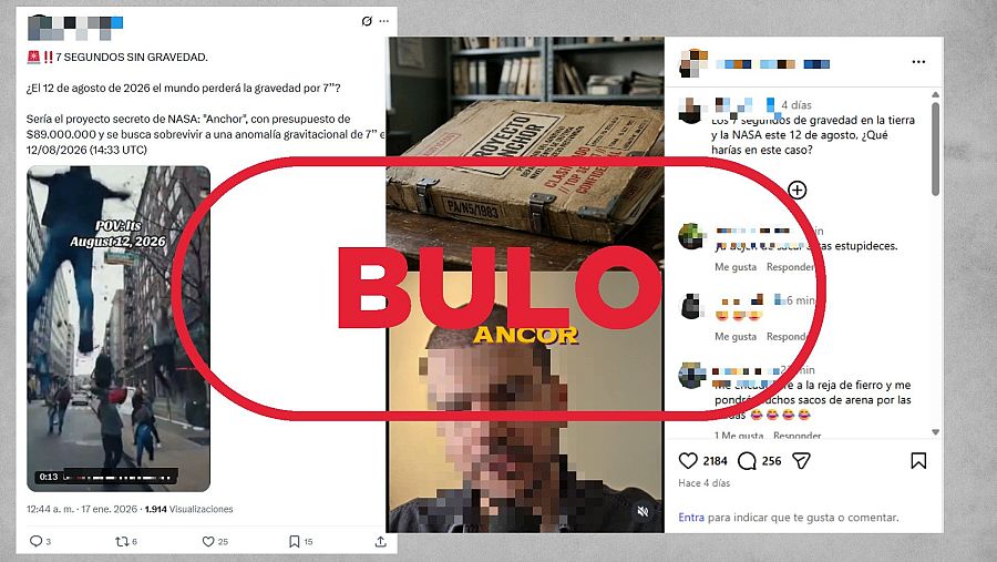 Mensajes de redes que difunden el bulo de que el eclipse suspenderá la gravedad durante 7 segundos