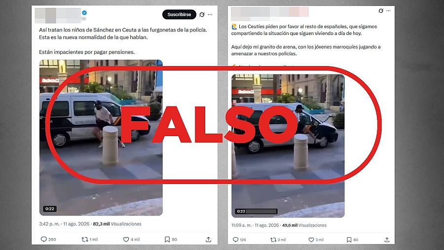 Mensajes de X que difunden como actual un vídeo de Ceuta de 2021