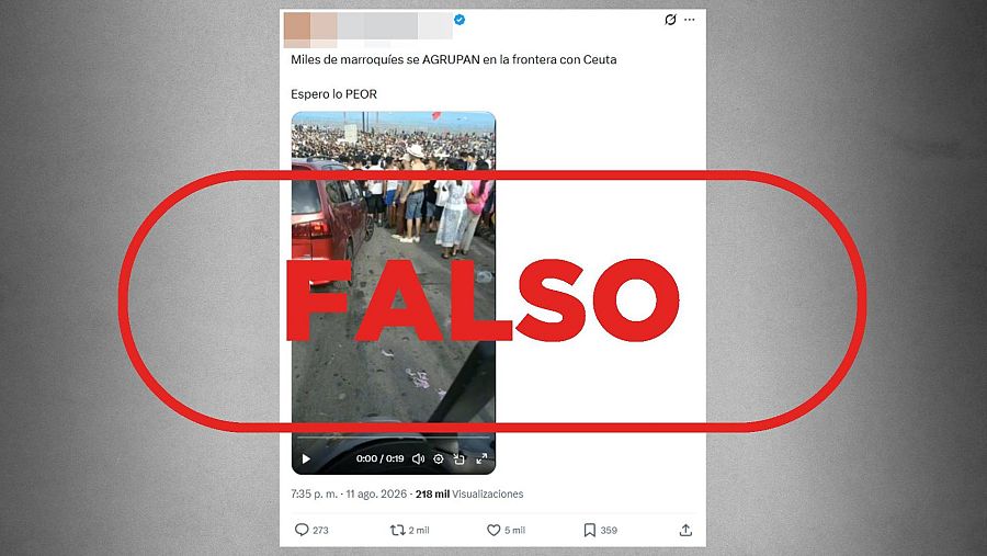Mensaje de X que difunde como actual un vídeo de la frontera de Marruecos con Ceuta del 30 de julio