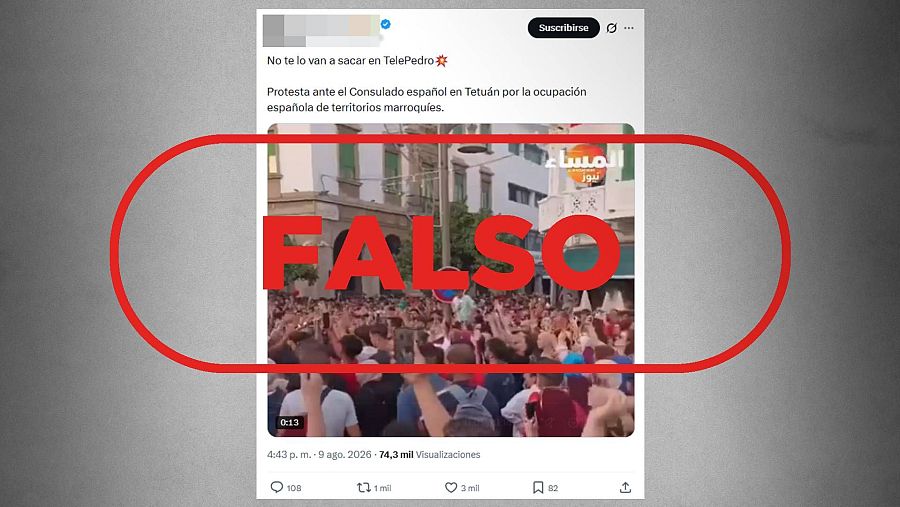 Mensaje de X que difunde como actual un vídeo de marroquíes en Tetuán celebrando la victoria de su selección en el Mundial 2026