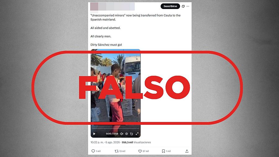 Mensaje de X que difunde la falsa idea de que el vídeo muestra el traslado de menores migrantes desde Ceuta a la península