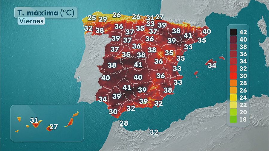 Mapa de temperaturas máximas para este viernes