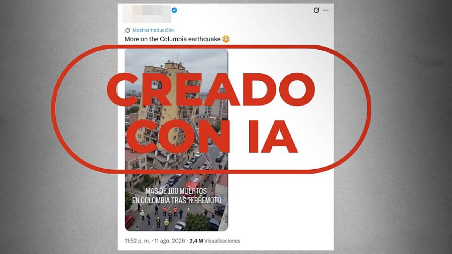 Mensaje que difunde como real este vídeo de un edificio derrumbándose creado con IA