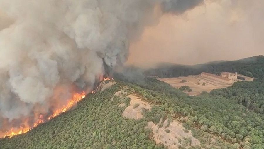 El incendio junto al monasterio de San Juan de la Peña, el 13 de agosto de 2026