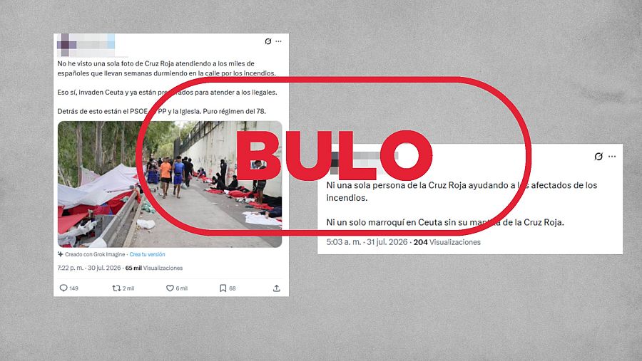 Mensajes de X que difunden el bulo de que Cruz Roja no ayudó en los incendios de este verano