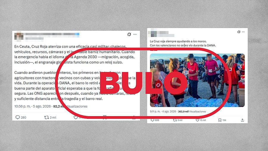 Mensajes de X que difunden el bulo de que Cruz Roja no ayudó en la dana de Valencia