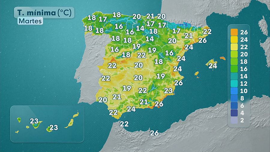 Temperaturas mínimas del martes 18 de agosto