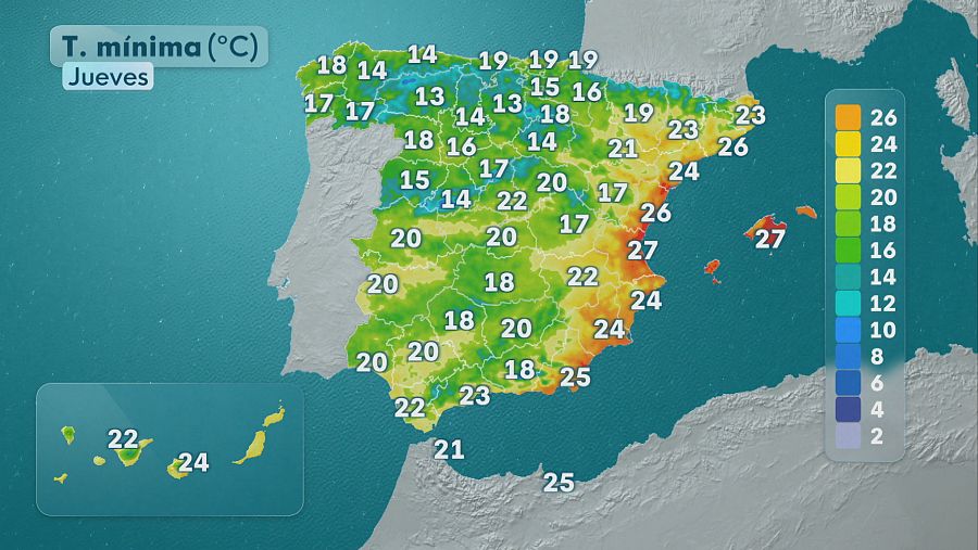 Temperaturas mínimas del jueves 20 de agosto