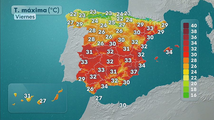 Temperaturas máximas este viernes en España