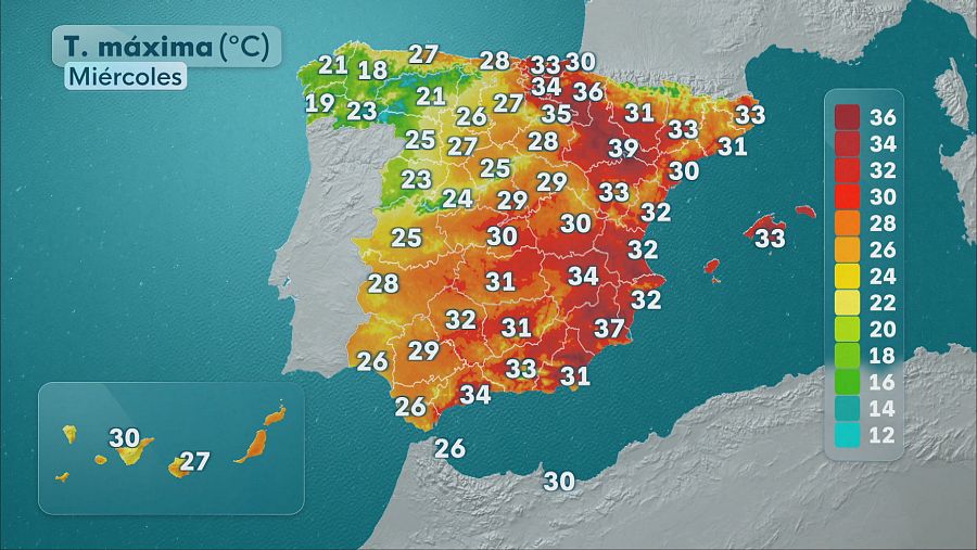 Temperaturas máximas del miércoles 26 de agosto