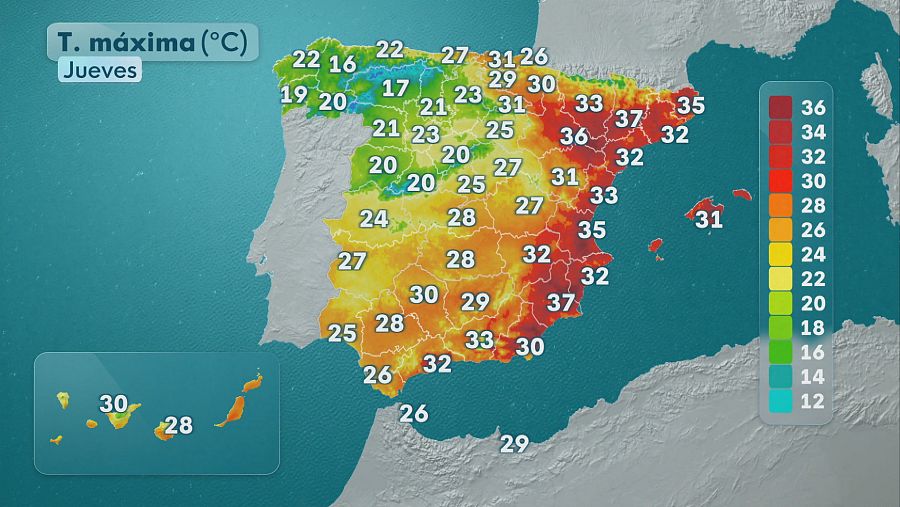 Temperaturas máximas del jueves 27 de agosto