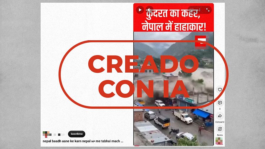 Mensaje que difunde un vídeo generado con IA como fueran imágenes de Nepal