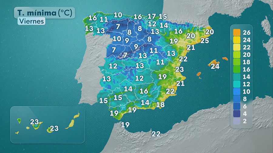 Temperaturas mínimas del viernes 28 de agosto