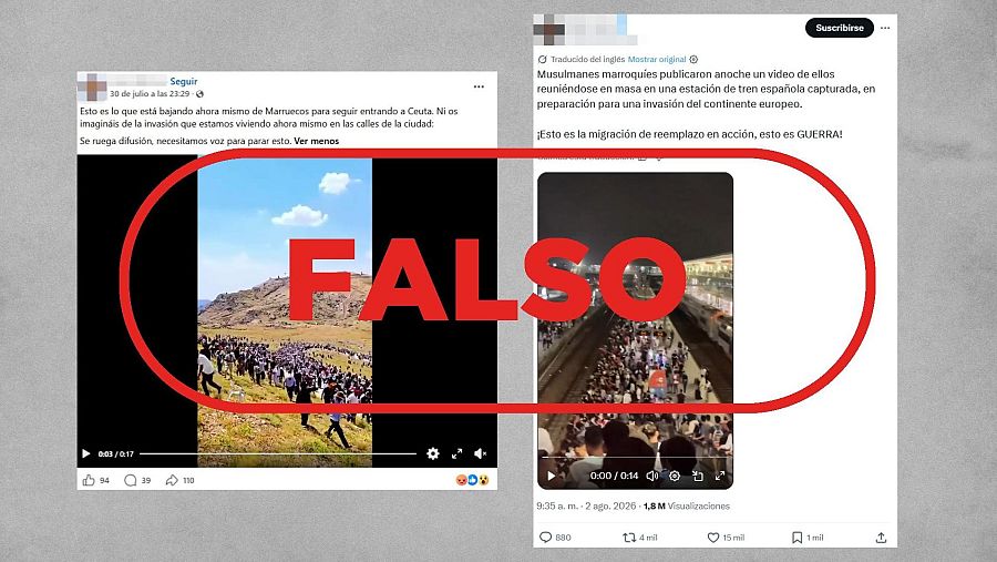 Mensajes de redes que difunden falsedades para presentar a migrantes en Ceuta como “invasores”