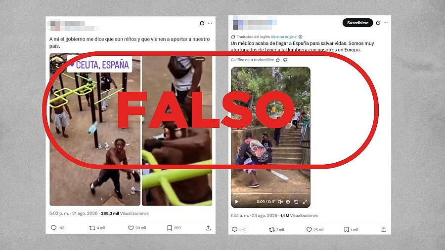 Publicaciones de X que difunden imágenes fuera de contexto para atribuir actitudes amenazantes a migrantes en Ceuta