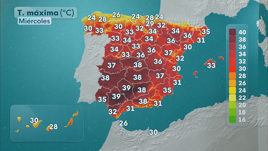 Mapa de temperaturas máximas de este miércoles