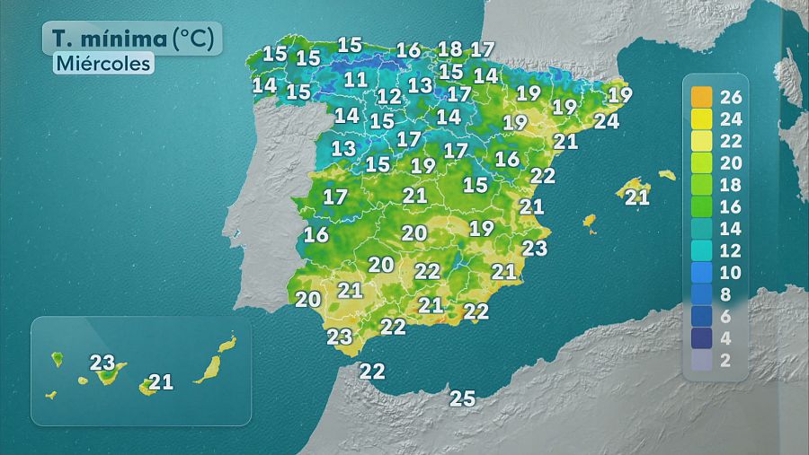 Temperaturas mínimas del miércoles 2 de septiembre