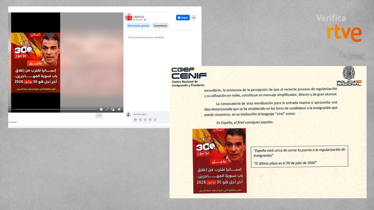 Composición de VerificaRTVE con mensajes difundidos en redes y extractos del informe del CENIF sobre la entrada masiva en Ceuta