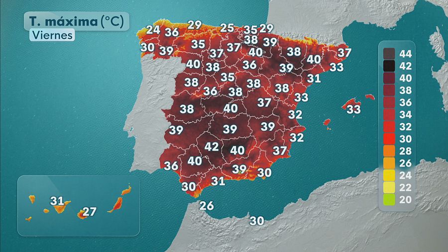 Temperaturas máximas para el viernes 4 de septiembre