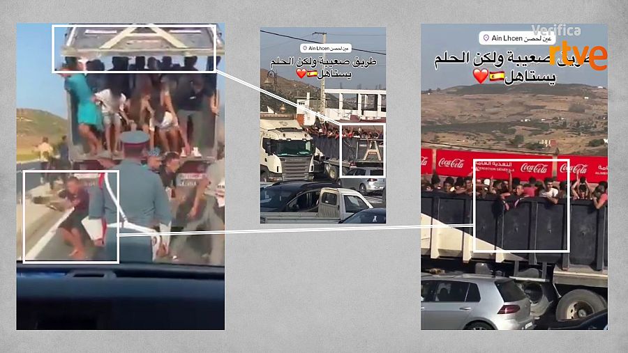 Similitudes entre ambos vídeos del camión marroquí que circuló el 301 de julio por la carretera N2 de Marruecos.