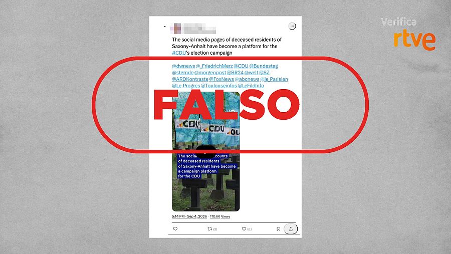 Mensaje que difunde la falsa idea de que se registraron votos de personas fallecidas a favor de la CDU