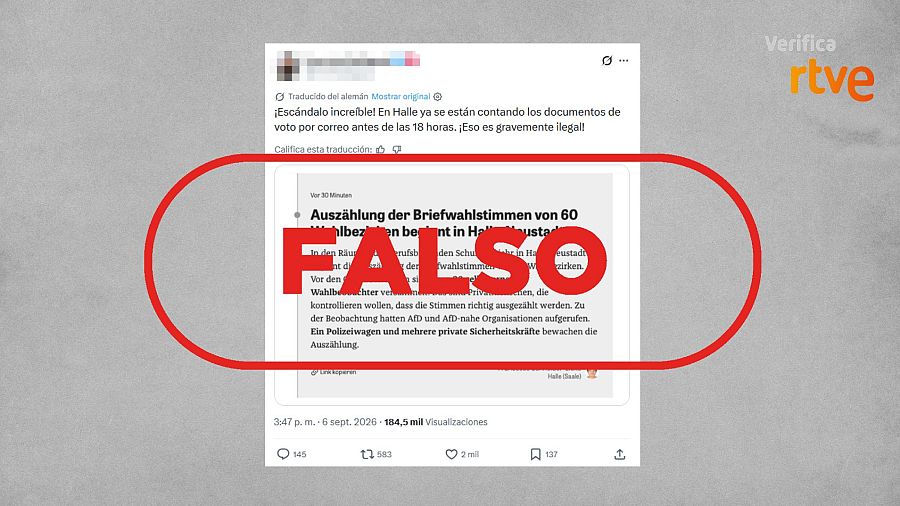 Mensaje que difunde la falsedad de que el recuento del voto en Halle empezó antes de tiempo