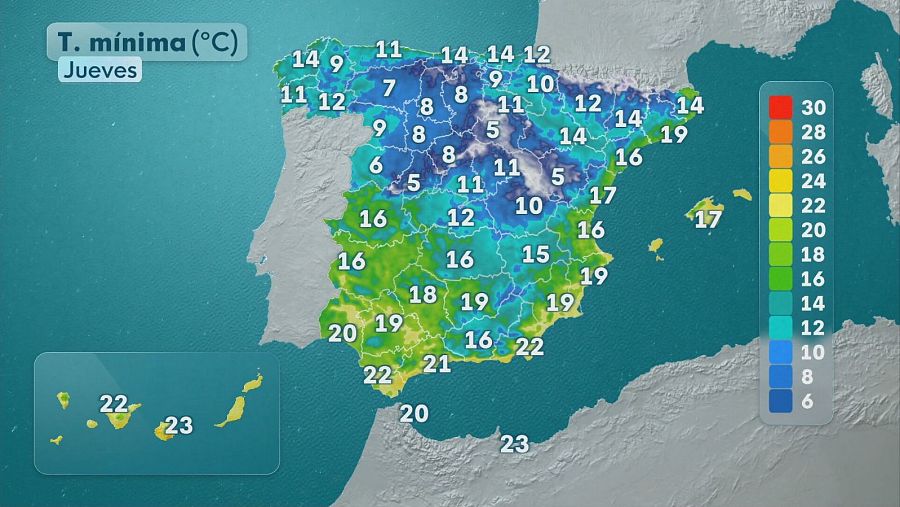 Temperaturas mínimas para el jueves 10 de septiembre.