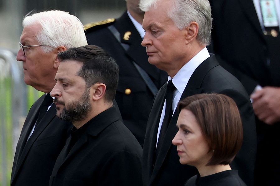 Zelenski durante el funeral del rey Harald de Noruega