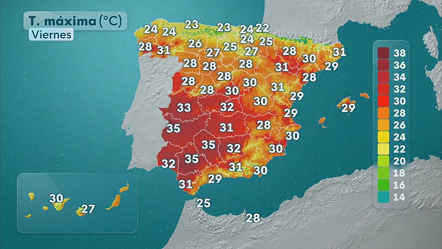 Temperaturas máximas el viernes